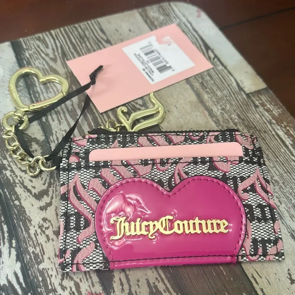 NWT Juicy Couture Pink Gold Heart Keychain Card Case